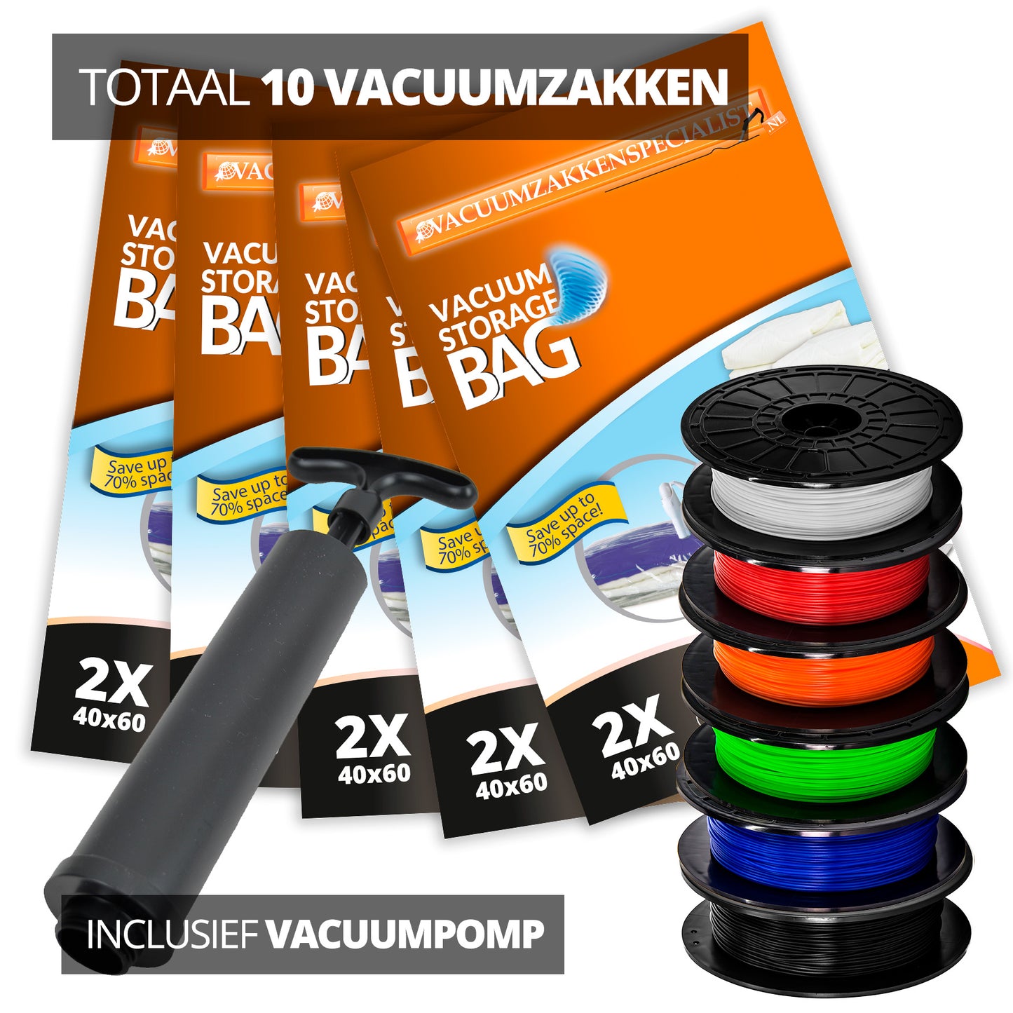 Pro Pakket Vacuumzakken voor Filament [Set 10 Zakken+Pomp]