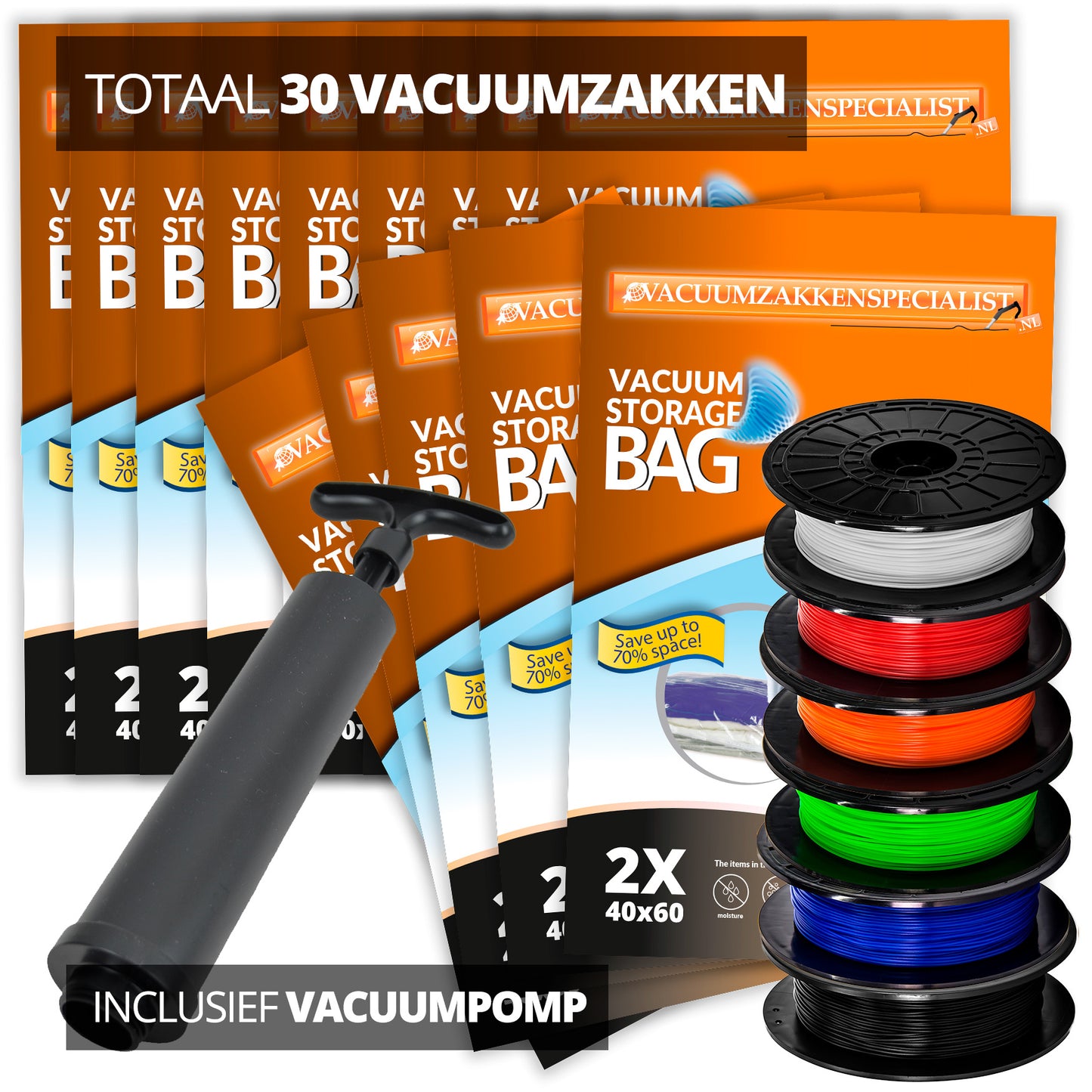 Pro XL Pakket Vacuumzakken voor Filament [Set 30 Zakken+Pomp]